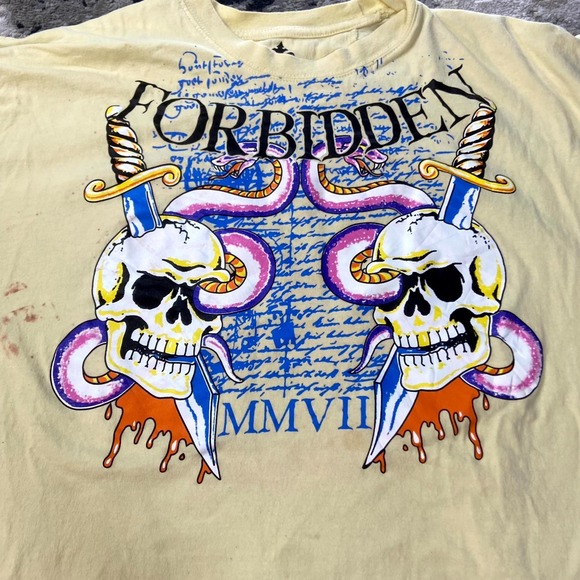 Y2K Grunge Blac Label T Shirt Sz 2XL Band AOP Forbidden MMVII Skull Snake Sword - Picture 3 of 11
